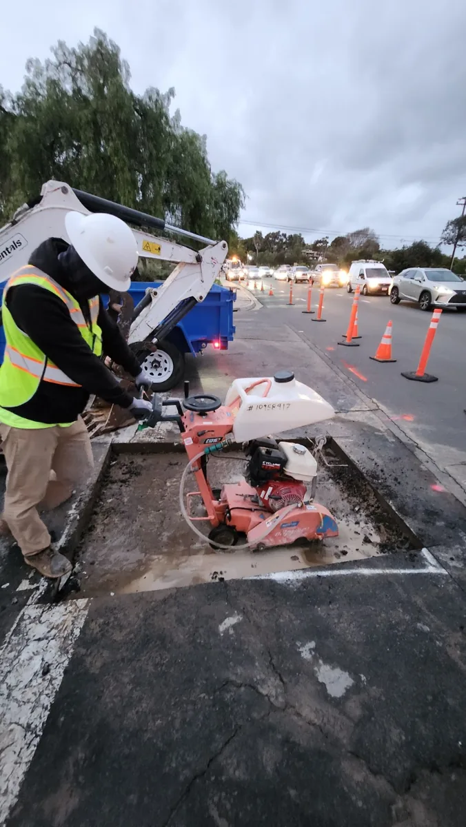 Sawcut pavement opening during emergency water line access